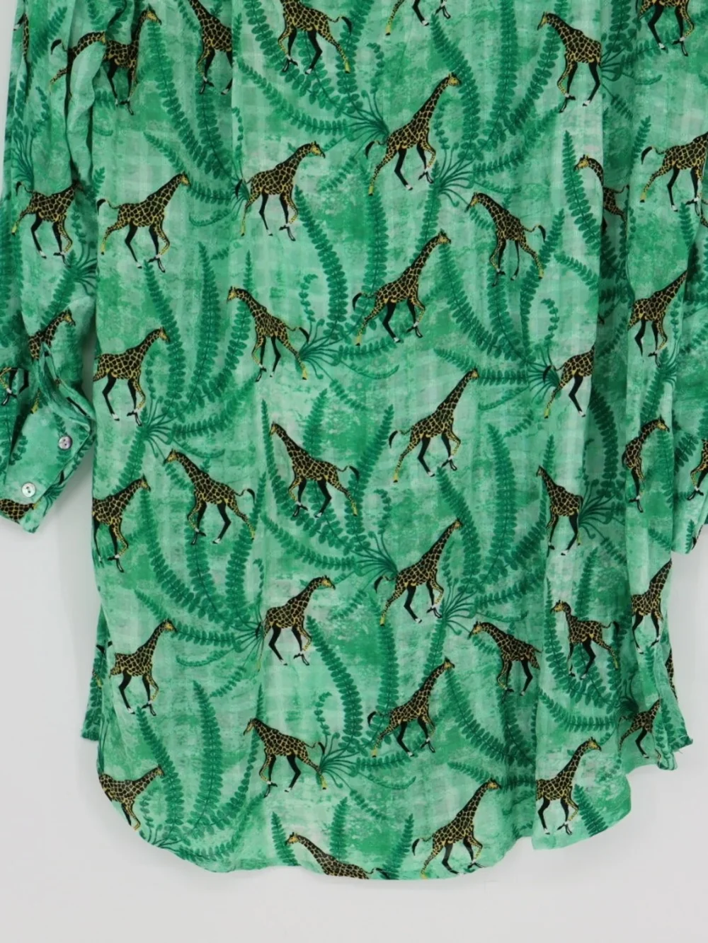 Jane + Delancey Giraffe Shirt Dress Women’s Small Green Jungle Novelty Rayon